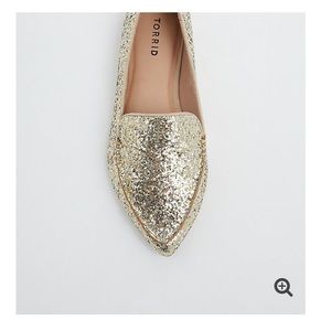 Gold glitter pointed toe loafers